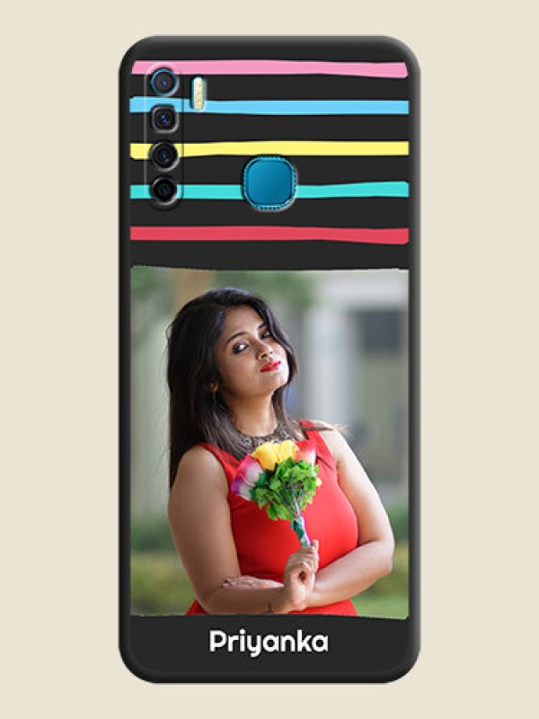 Custom Multicolor Lines with Image on Space Black Personalized Soft Matte Phone Covers - Infinix S5 Lite