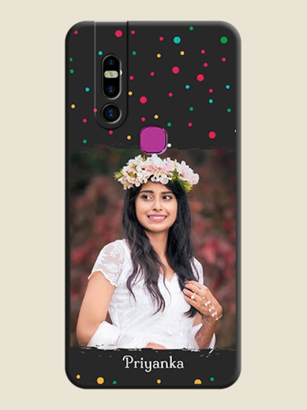 Custom Multicolor Dotted Pattern with Text on Space Black Custom Soft Matte Phone Back Cover - Infinix S5 Pro