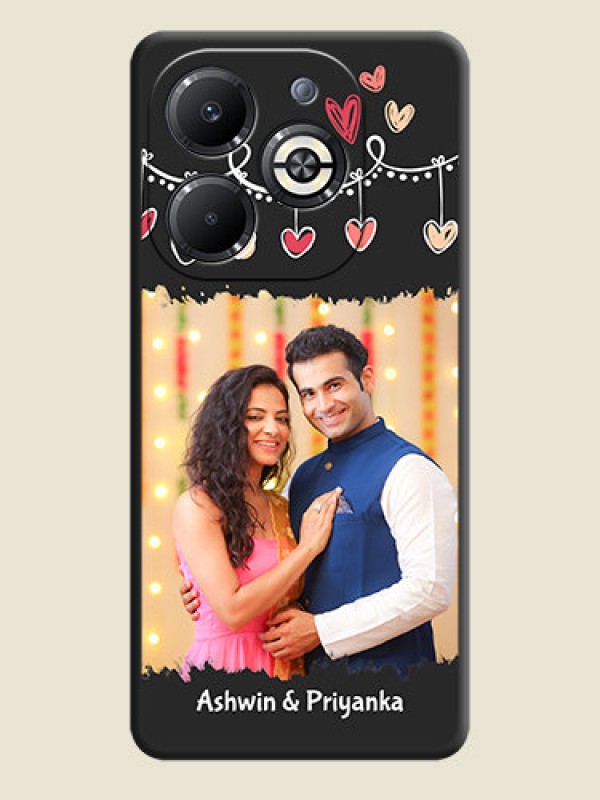 Custom Pink Love Hangings with Name On Space Black Custom Soft Matte Mobile Back Cover - Infinix Smart 8 Plus