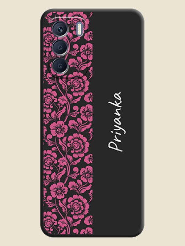 Custom Pink Floral Pattern Design With Custom Text On Space Black Custom Soft Matte Mobile Back Cover - Infinix Zero 5G 2023