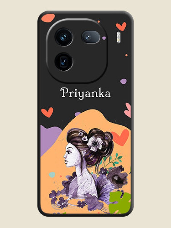 Custom Namecase For Her With Fancy Lady Image On Space Black Custom Soft Matte Mobile Back Cover - iQOO 12 5G