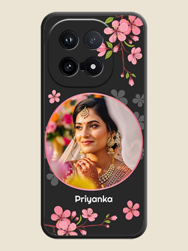 Custom Round Image with Pink Color Floral Design on Photo On Space Black Custom Soft Matte Mobile Back Cover - iQOO 15 5G