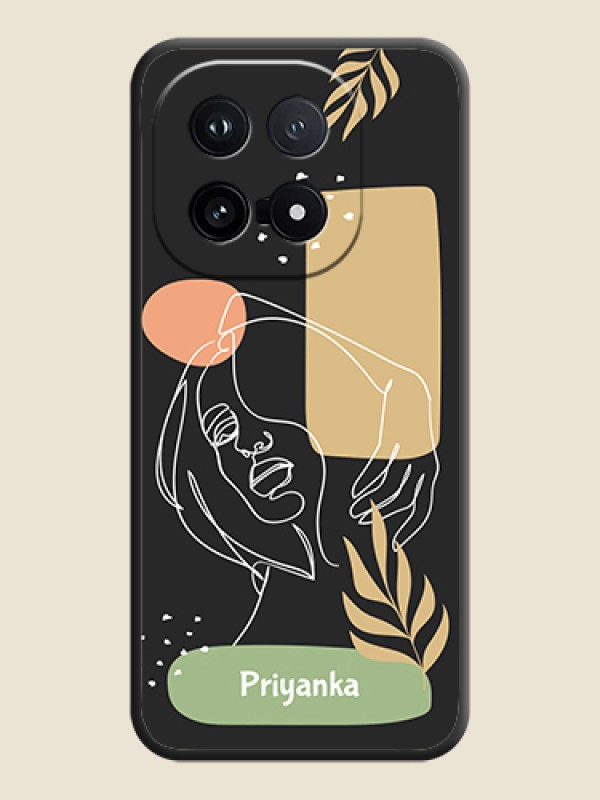 Custom Custom Text With Line Art Of Women & Leaves Design On Space Black Custom Soft Matte Mobile Back Cover - iQOO 15 5G