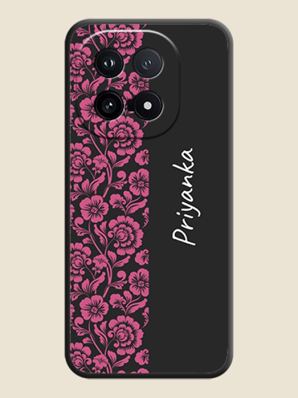 Custom Pink Floral Pattern Design With Custom Text On Space Black Custom Soft Matte Mobile Back Cover - iQOO 15 5G