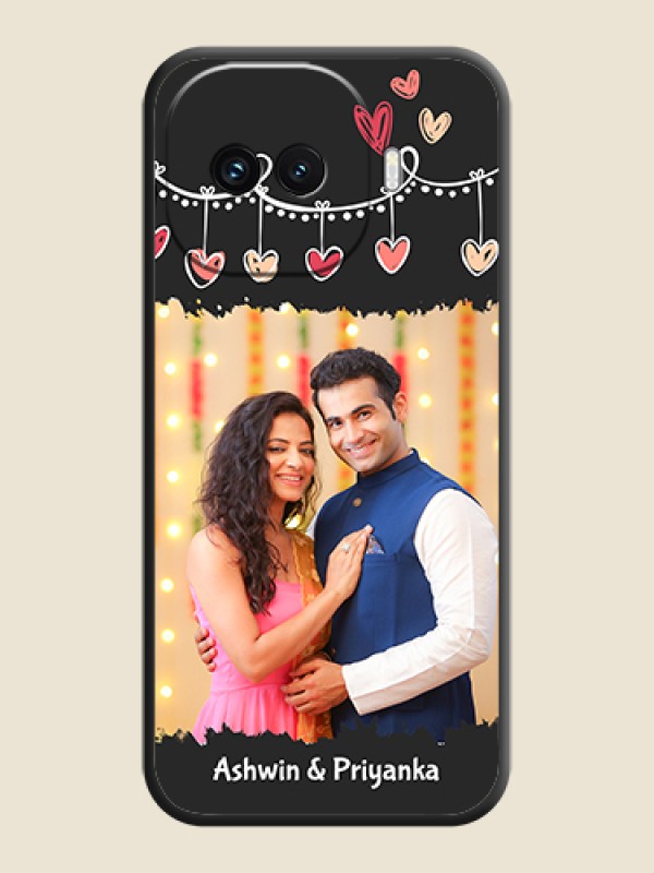 Custom Pink Love Hangings with Name On Space Black Custom Soft Matte Mobile Back Cover - iQOO 15R 5G