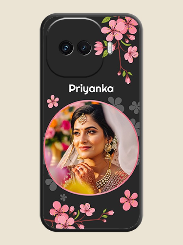 Custom Round Image with Pink Color Floral Design on Photo On Space Black Custom Soft Matte Mobile Back Cover - iQOO 15R 5G