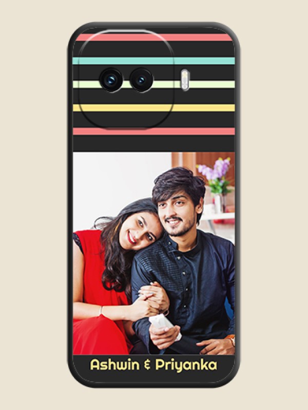 Custom Color Stripes with Photo and Text on Photo On Space Black Custom Soft Matte Mobile Back Cover - iQOO 15R 5G