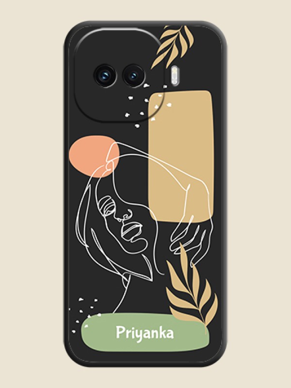 Custom Custom Text With Line Art Of Women & Leaves Design On Space Black Custom Soft Matte Mobile Back Cover - iQOO 15R 5G