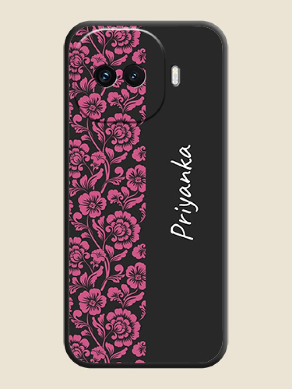 Custom Pink Floral Pattern Design With Custom Text On Space Black Custom Soft Matte Mobile Back Cover - iQOO 15R 5G