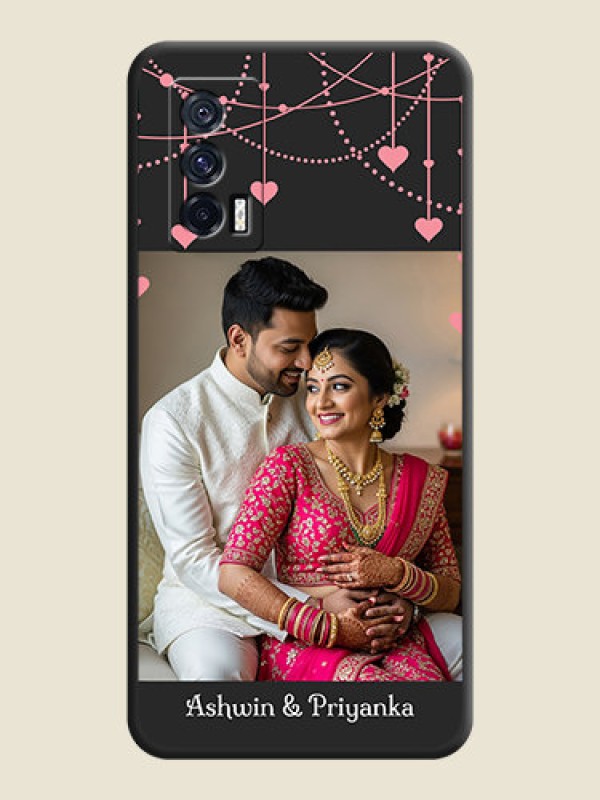 Custom Pink Love Hangings with Text on Space Black Custom Soft Matte Back Cover - iQOO 7