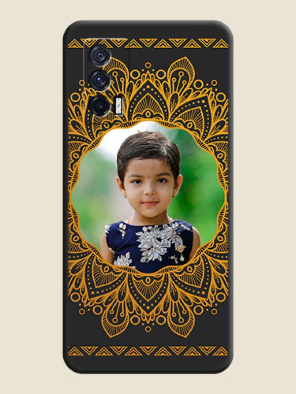 Custom Round Image with Floral Design on Photo on Space Black Soft Matte Mobile Cover - iQOO 7