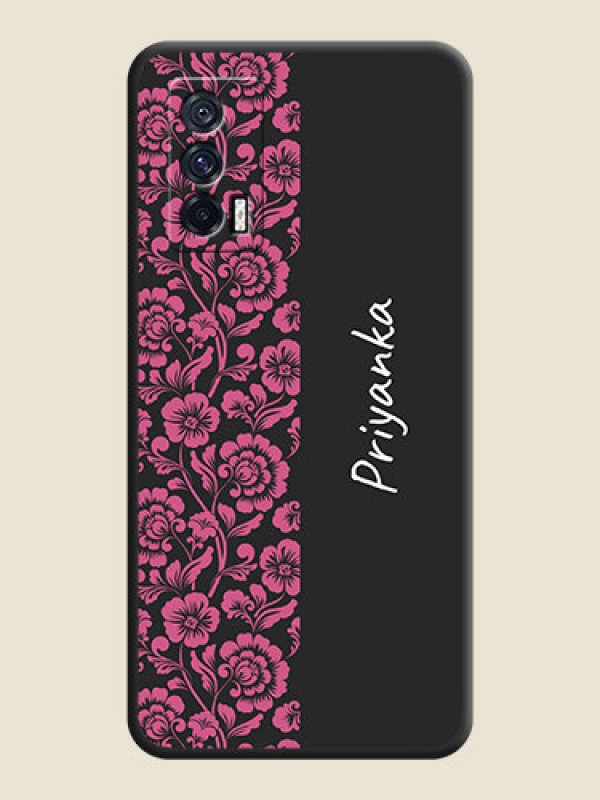 Custom Pink Floral Pattern Design With Custom Text On Space Black Personalized Soft Matte Phone Covers -Iqoo 7 5G