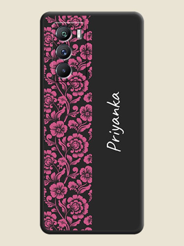 Custom Pink Floral Pattern Design With Custom Text On Space Black Personalized Soft Matte Phone Covers -Iqoo 9 Se 5G
