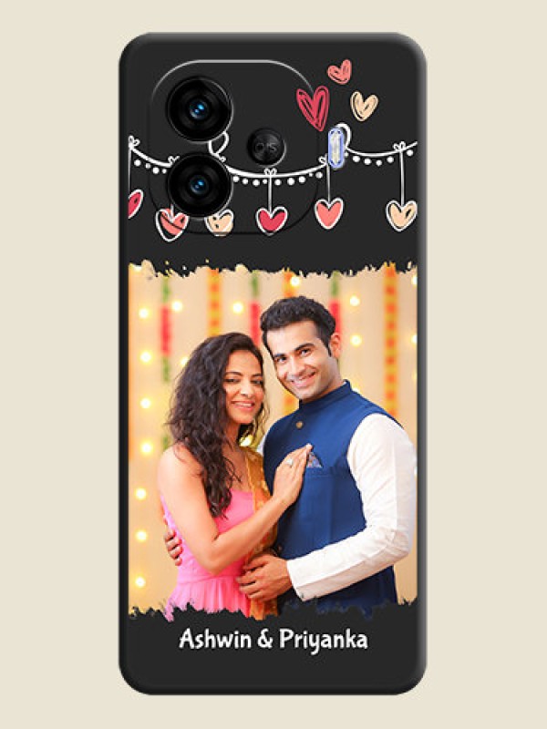 Custom Pink Love Hangings with Name On Space Black Custom Soft Matte Mobile Back Cover - iQOO Neo 10R 5G