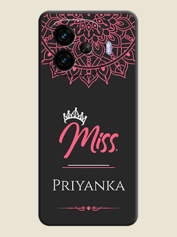Custom Mrs Name with Floral Design On Space Black Custom Soft Matte Mobile Back Cover - iQOO Neo 10R 5G
