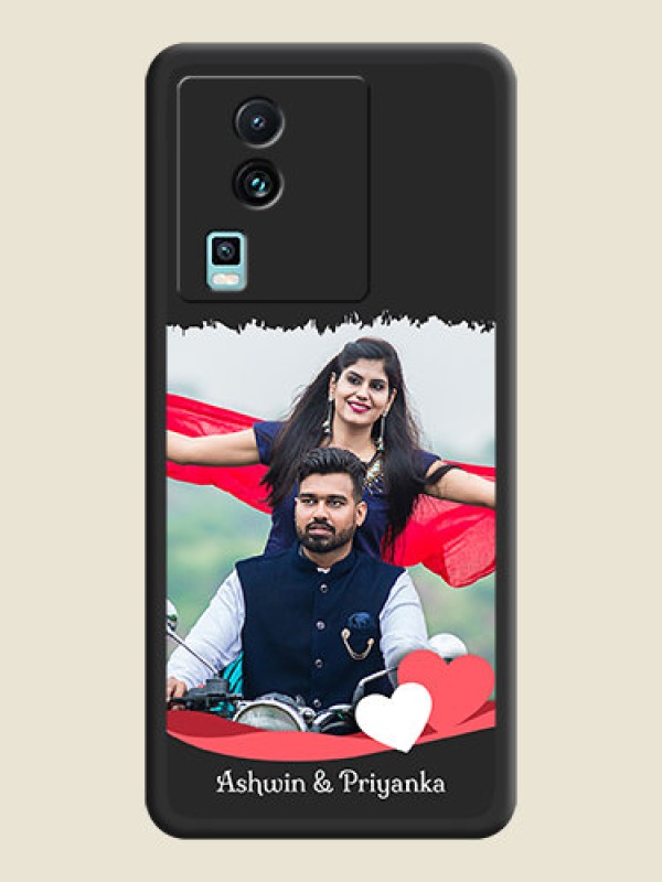 Custom Pin Color Love Shaped Ribbon Design with Text on Space Black Custom Soft Matte Phone Back Cover - iQOO Neo 7 5G