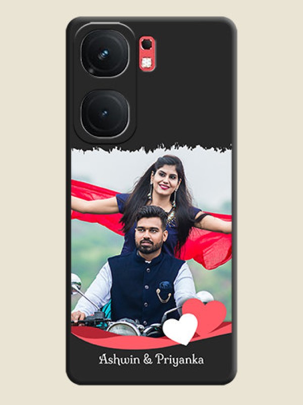 Custom Pink Color Love Shaped Ribbon Design with Text on Space Black Custom Soft Matte Phone Back Cover - iQOO Neo 9 Pro 5G