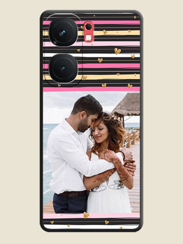 Custom Multicolor Lines and Golden Love Symbols Design - Photo on Space Black Soft Matte Mobile Cover - iQOO Neo 9 Pro 5G