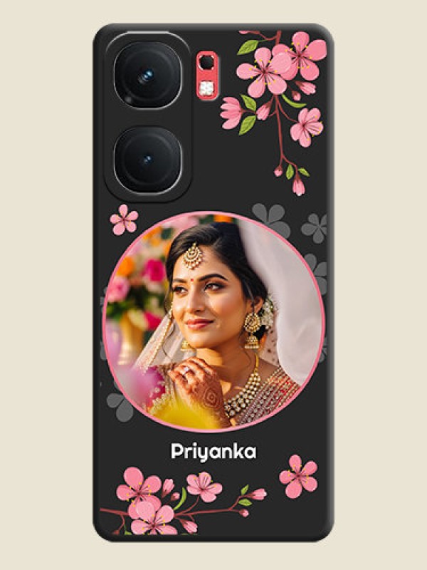 Custom Round Image with Pink Color Floral Design - Photo on Space Black Soft Matte Back Cover - iQOO Neo 9 Pro 5G