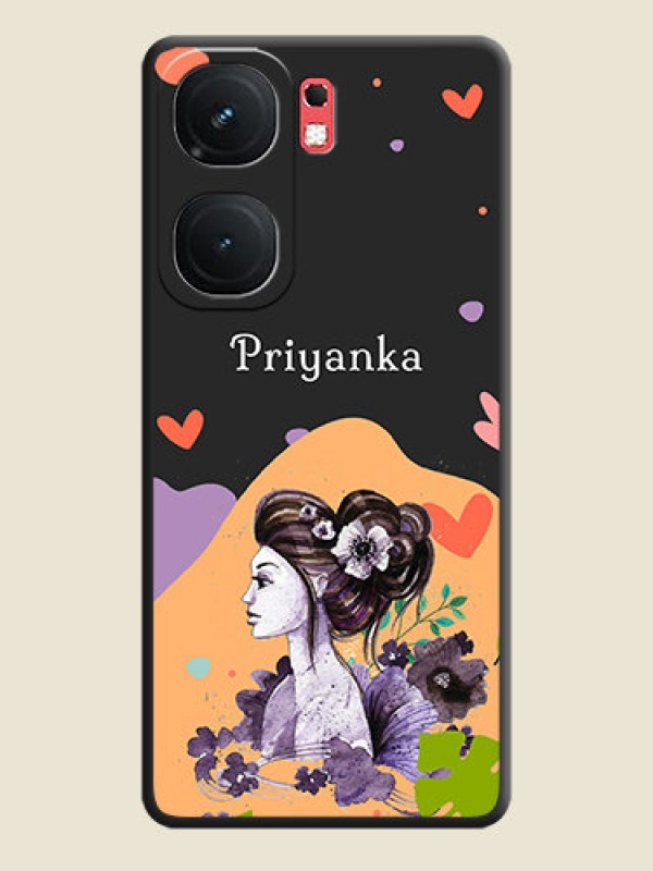 Custom Namecase For Her With Fancy Lady Image On Space Black Personalized Soft Matte Phone Covers - iQOO Neo 9 Pro 5G
