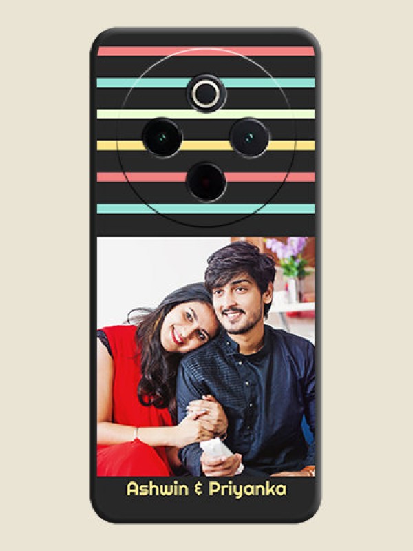 Custom Color Stripes with Photo and Text on Photo On Space Black Custom Soft Matte Mobile Back Cover - iQOO Z10 5G