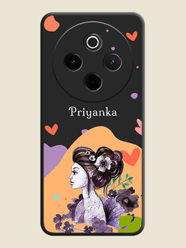 Custom Namecase For Her With Fancy Lady Image On Space Black Custom Soft Matte Mobile Back Cover - iQOO Z10 5G