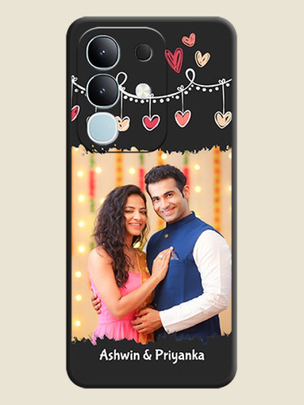 Custom Pink Love Hangings with Name On Space Black Custom Soft Matte Mobile Back Cover - iQOO Z10x 5G