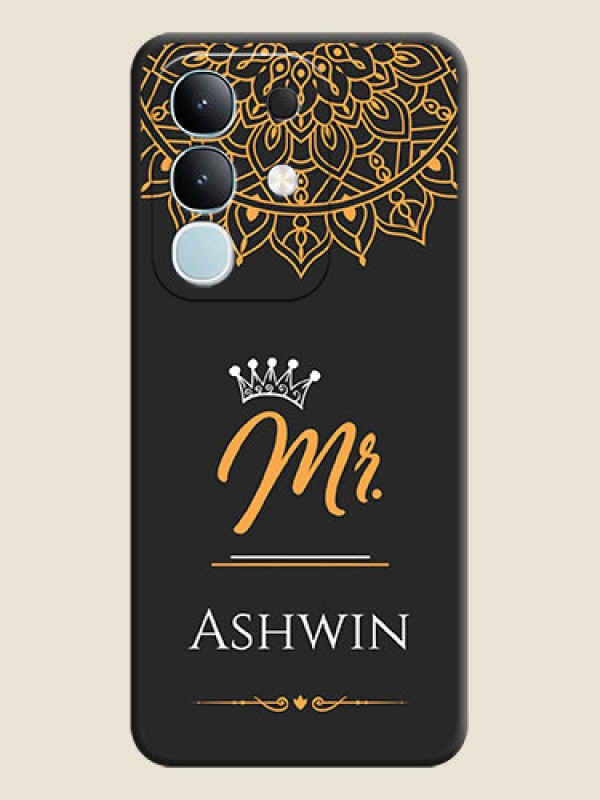 Custom Mr Name with Floral Design On Space Black Custom Soft Matte Mobile Back Cover - iQOO Z10x 5G