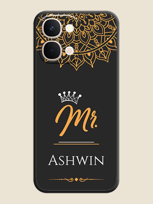 Custom Mr Name with Floral Design On Space Black Custom Soft Matte Mobile Back Cover - iQOO Z11X 5G