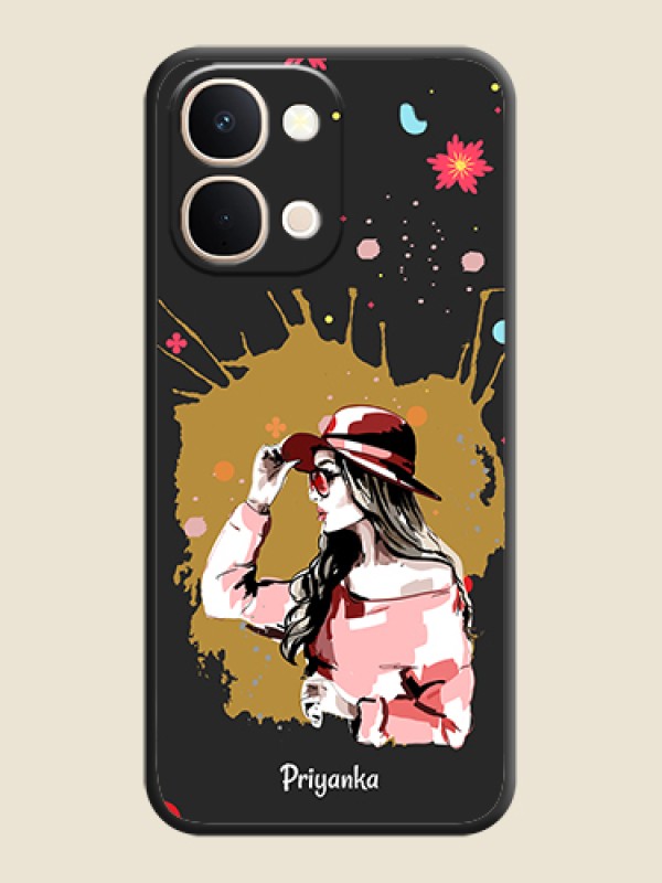 Custom Mordern Lady With Color Splash Background With Custom Text On Space Black Custom Soft Matte Mobile Back Cover - iQOO Z11X 5G