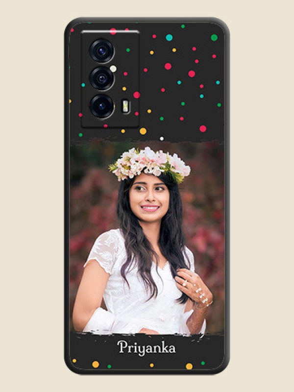 Custom Multicolor Dotted Pattern with Text on Space Black Custom Soft Matte Phone Back Cover - iQOO Z5 5G