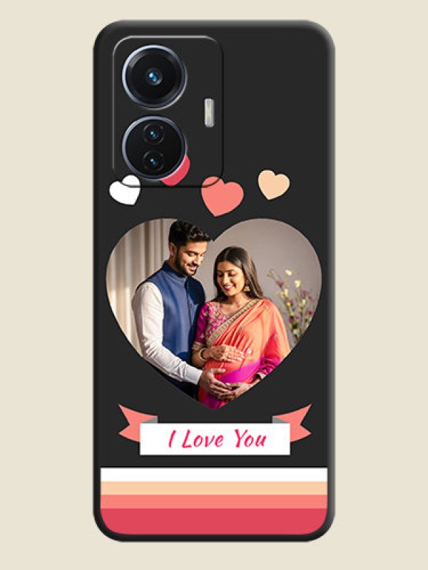 Custom Love Shaped Photo with Colorful Stripes on Personalised Space Black Soft Matte Cases - iQOO Z6 5G 44W