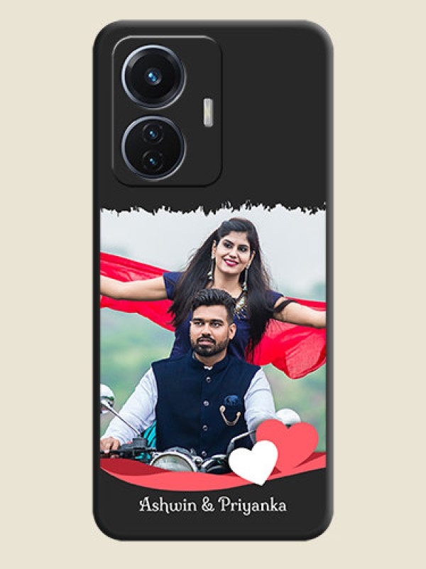 Custom Pin Color Love Shaped Ribbon Design with Text on Space Black Custom Soft Matte Phone Back Cover - iQOO Z6 5G 44W