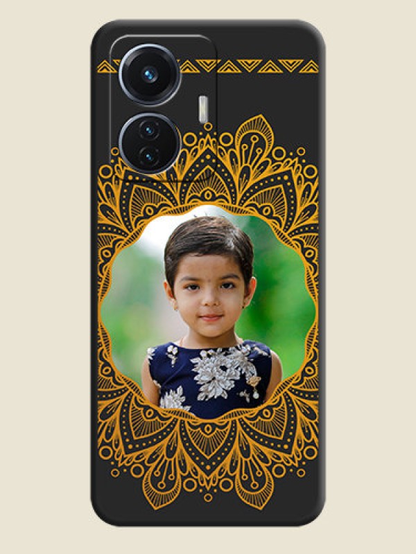 Custom Round Image with Floral Design on Photo on Space Black Soft Matte Mobile Cover - iQOO Z6 5G 44W