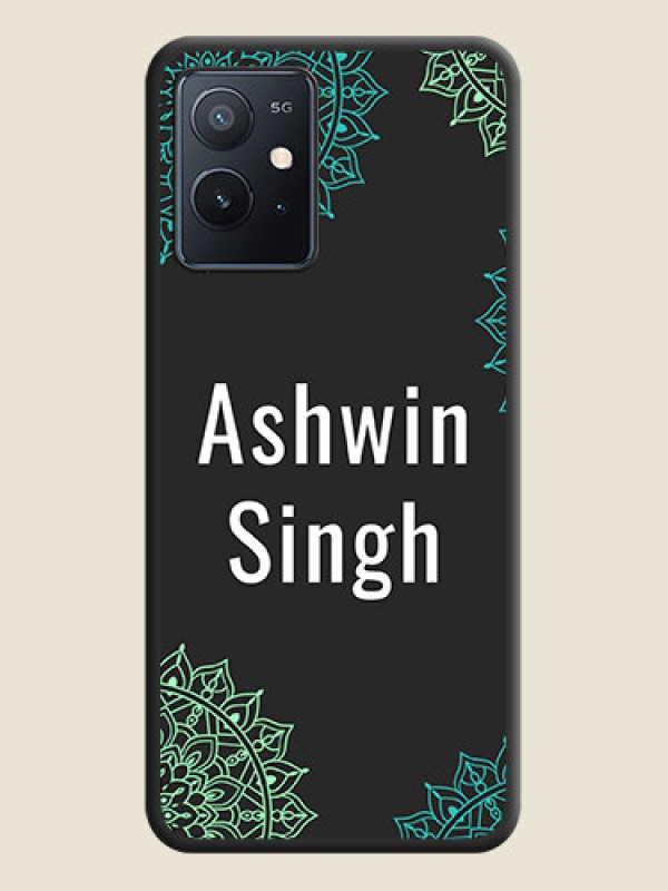 Custom Your Name with Floral Design on Space Black Custom Soft Matte Back Cover - iQOO Z6 5G