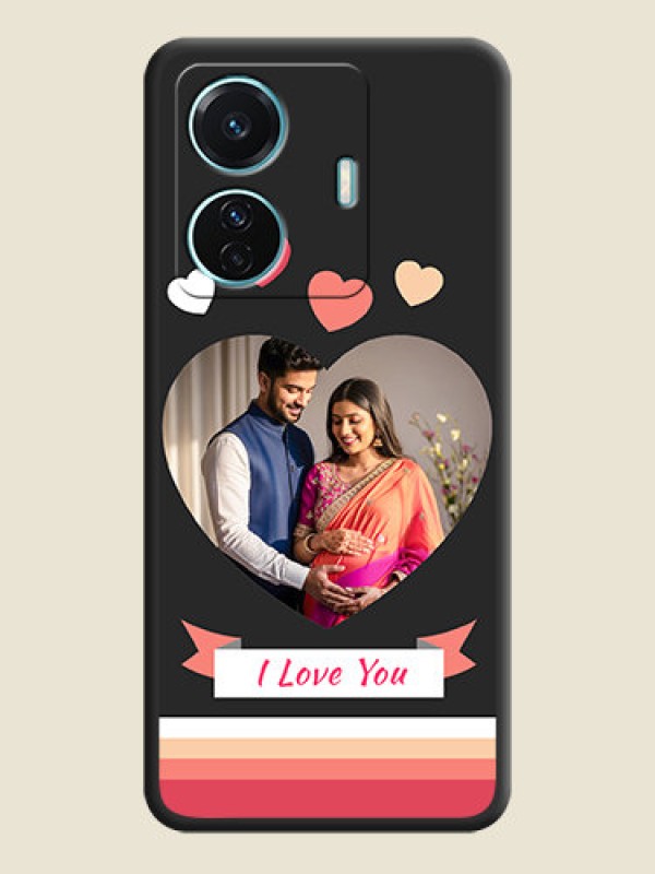 Custom Love Shaped Photo with Colorful Stripes on Personalised Space Black Soft Matte Cases - iQOO Z6 Pro 5G