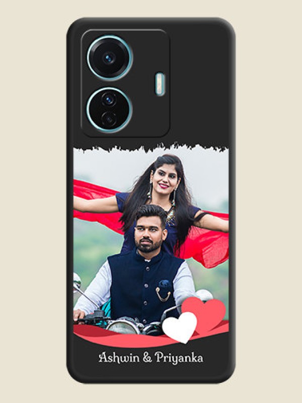 Custom Pin Color Love Shaped Ribbon Design with Text on Space Black Custom Soft Matte Phone Back Cover - iQOO Z6 Pro 5G