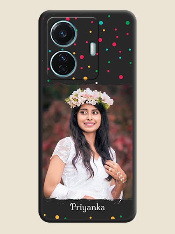 Custom Multicolor Dotted Pattern with Text on Space Black Custom Soft Matte Phone Back Cover - iQOO Z6 Pro 5G