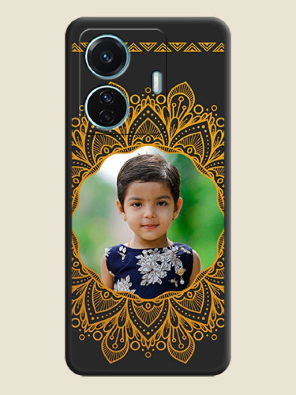 Custom Round Image with Floral Design on Photo on Space Black Soft Matte Mobile Cover - iQOO Z6 Pro 5G