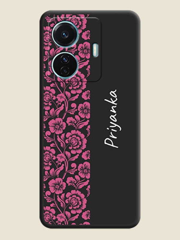 Custom Pink Floral Pattern Design With Custom Text On Space Black Personalized Soft Matte Phone Covers -Iqoo Z6 Pro 5G