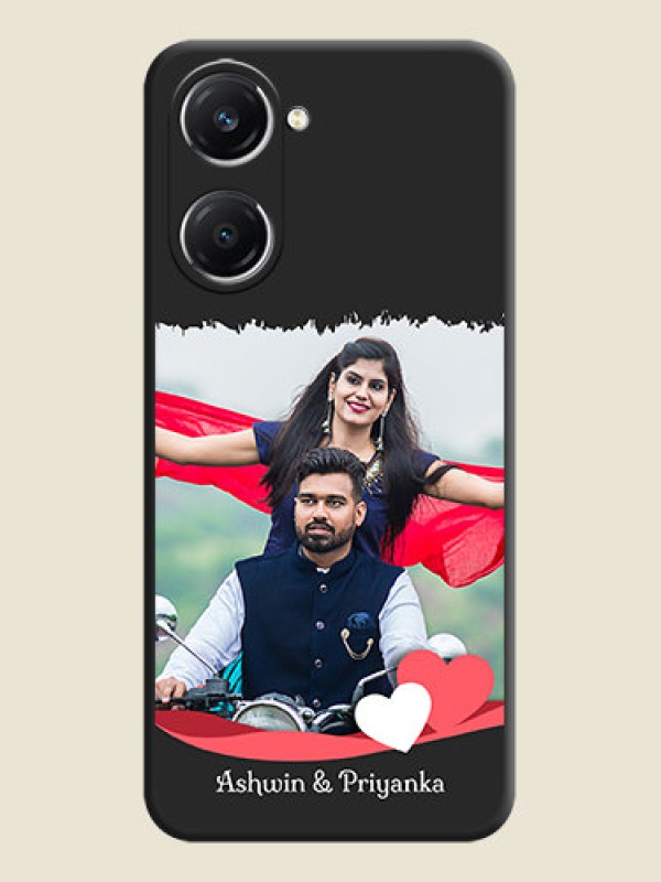 Custom Pin Color Love Shaped Ribbon Design with Text On Space Black Custom Soft Matte Mobile Back Cover - iQOO Z9 Lite 5G