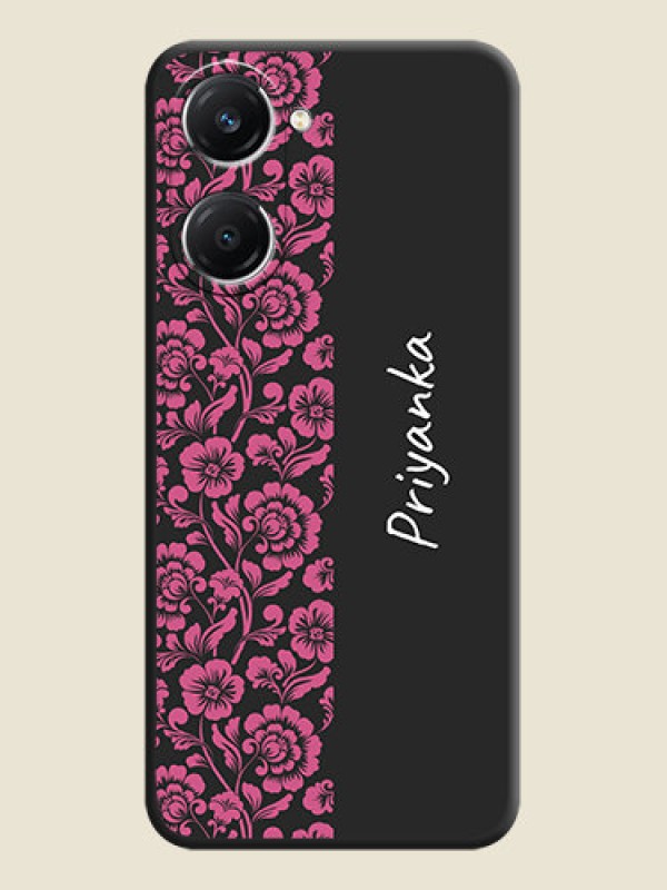 Custom Pink Floral Pattern Design With Custom Text On Space Black Custom Soft Matte Mobile Back Cover - iQOO Z9 Lite 5G