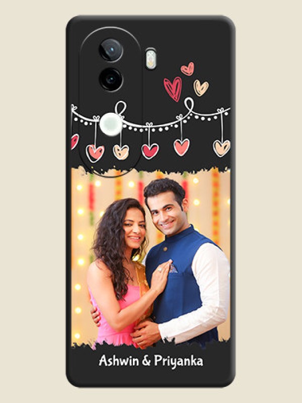 Custom Pink Love Hangings with Name On Space Black Custom Soft Matte Mobile Back Cover - iQOO Z9s 5G