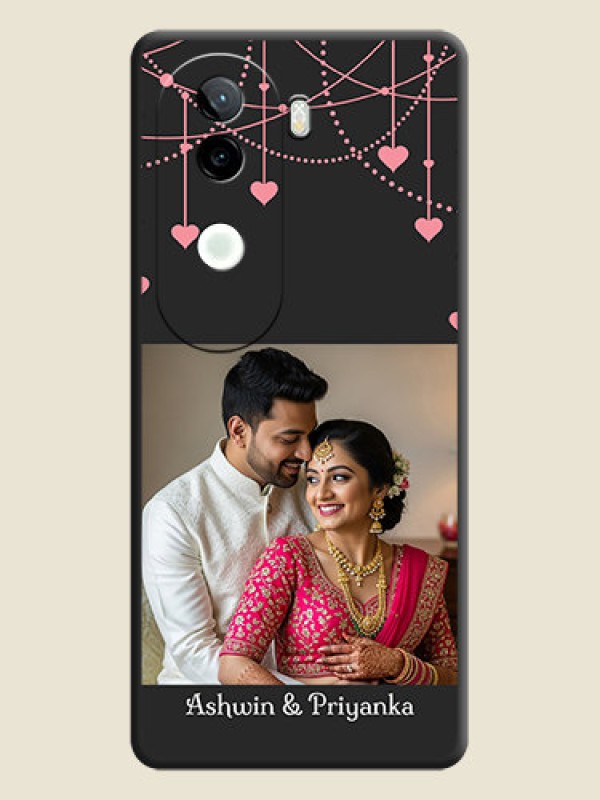 Custom Pink Love Hangings with Text On Space Black Custom Soft Matte Mobile Back Cover - iQOO Z9s 5G