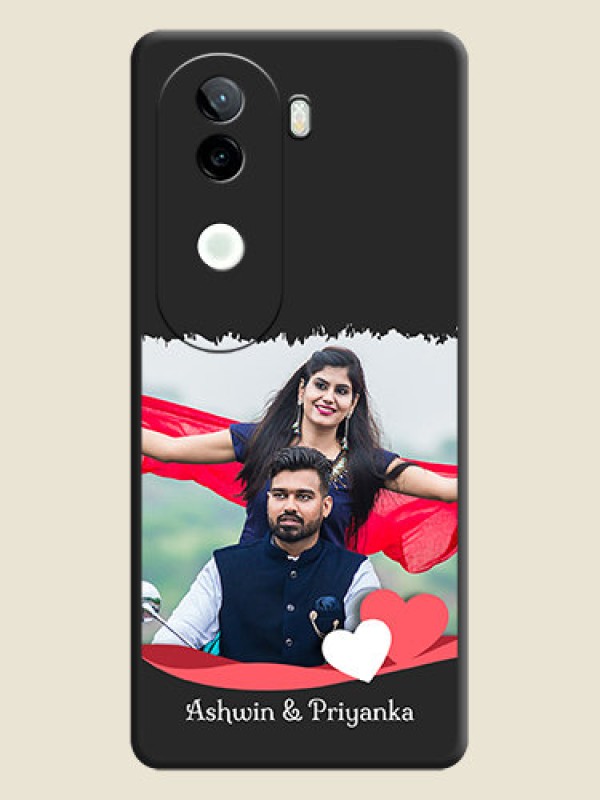 Custom Pin Color Love Shaped Ribbon Design with Text On Space Black Custom Soft Matte Mobile Back Cover - iQOO Z9s 5G