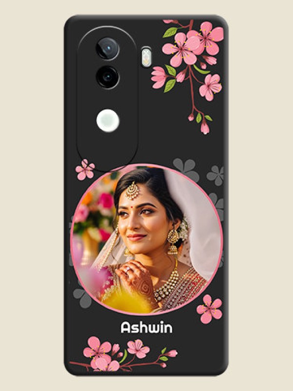 Custom Round Image with Pink Color Floral Design on Photo On Space Black Custom Soft Matte Mobile Back Cover - iQOO Z9s 5G