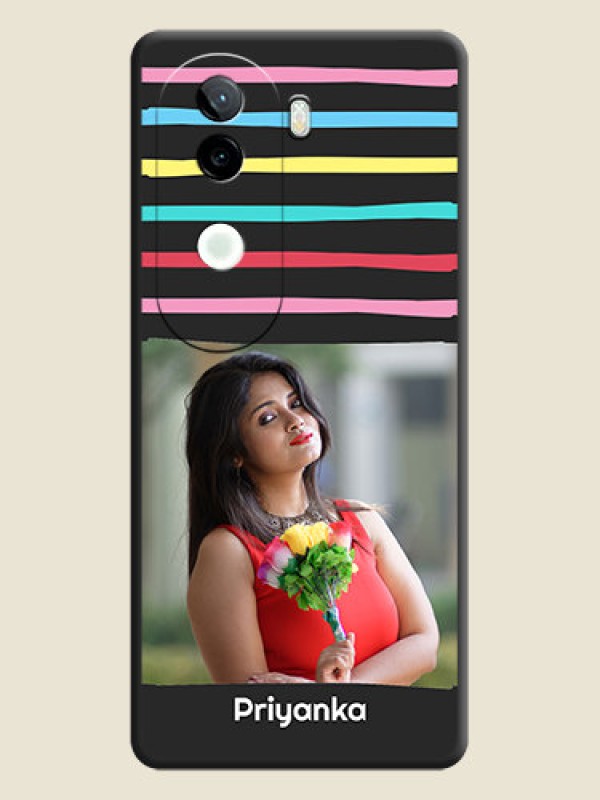 Custom Multicolor Lines with Image On Space Black Custom Soft Matte Mobile Back Cover - iQOO Z9s 5G