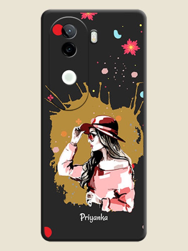 Custom Mordern Lady With Color Splash Background With Custom Text On Space Black Custom Soft Matte Mobile Back Cover - iQOO Z9s 5G