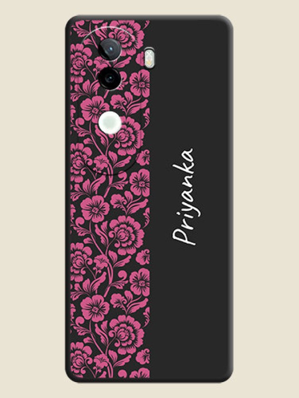 Custom Pink Floral Pattern Design With Custom Text On Space Black Custom Soft Matte Mobile Back Cover - iQOO Z9s 5G