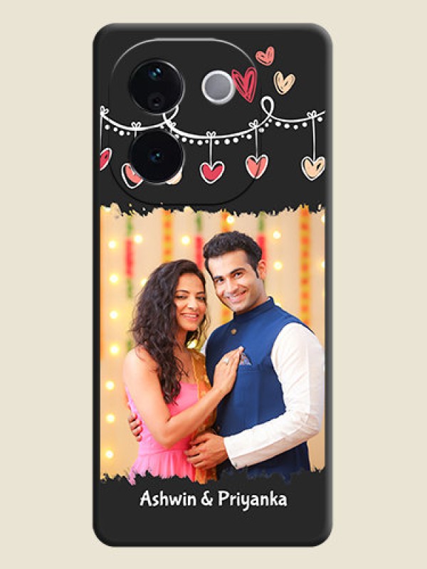 Custom Pink Love Hangings with Name On Space Black Custom Soft Matte Mobile Back Cover - iQOO Z9s Pro 5G